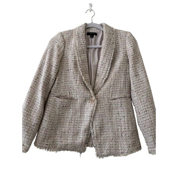 Ann Taylor Fringe Tweed Shawl Collar Jacket Womens Size 00P Cream Multi-Color - Picture 4 of 15
